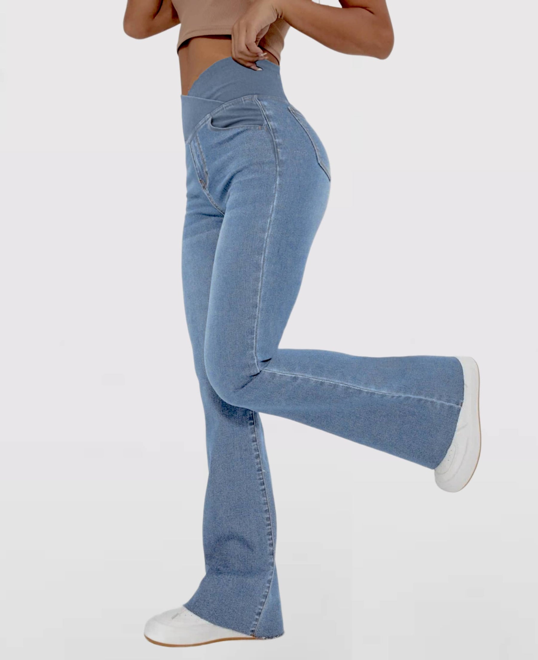 Calça Jeans de Cintura Alta Cruzada - Compre 1 Leve 2