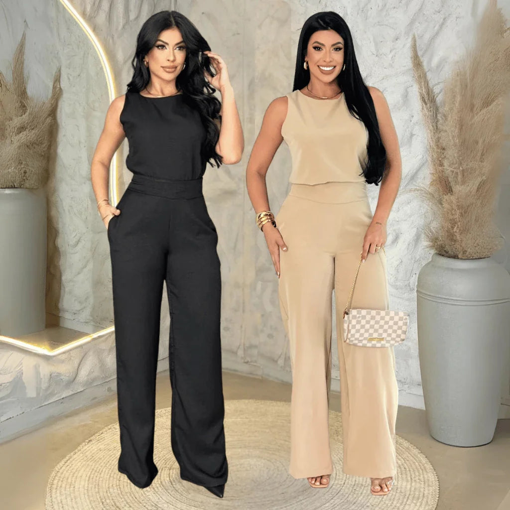 Kit 2 Conjuntos Feminino Mulher Elegante Calça Pantalona e Blusa Conjunto Casual Versátil