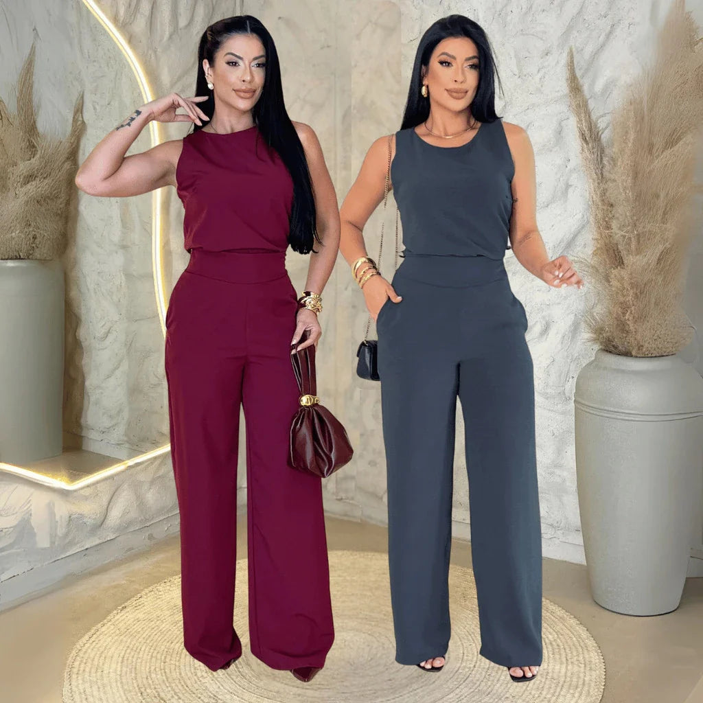 Kit 2 Conjuntos Feminino Mulher Elegante Calça Pantalona e Blusa Conjunto Casual Versátil