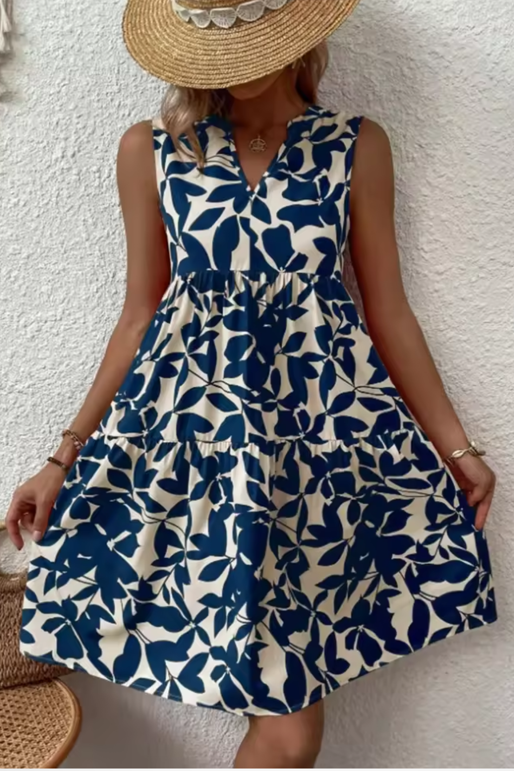 Amelia | Women Sleeveless V Neck Beach Boho Midi Dress