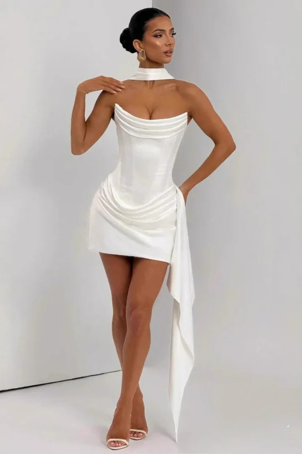 Zafrina | Women Strapless Corset Mini Satin Wedding Guest Dress