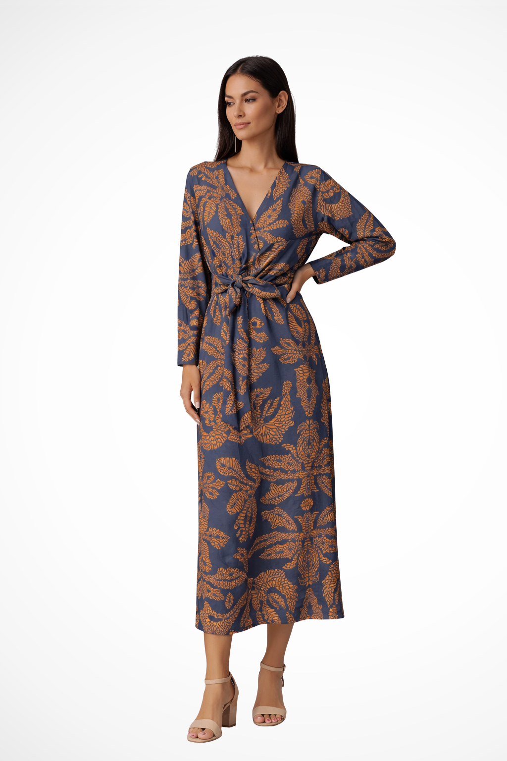 Aria | Women Wedding Guest Tie Waist Maxi Dress with Long Sleeves