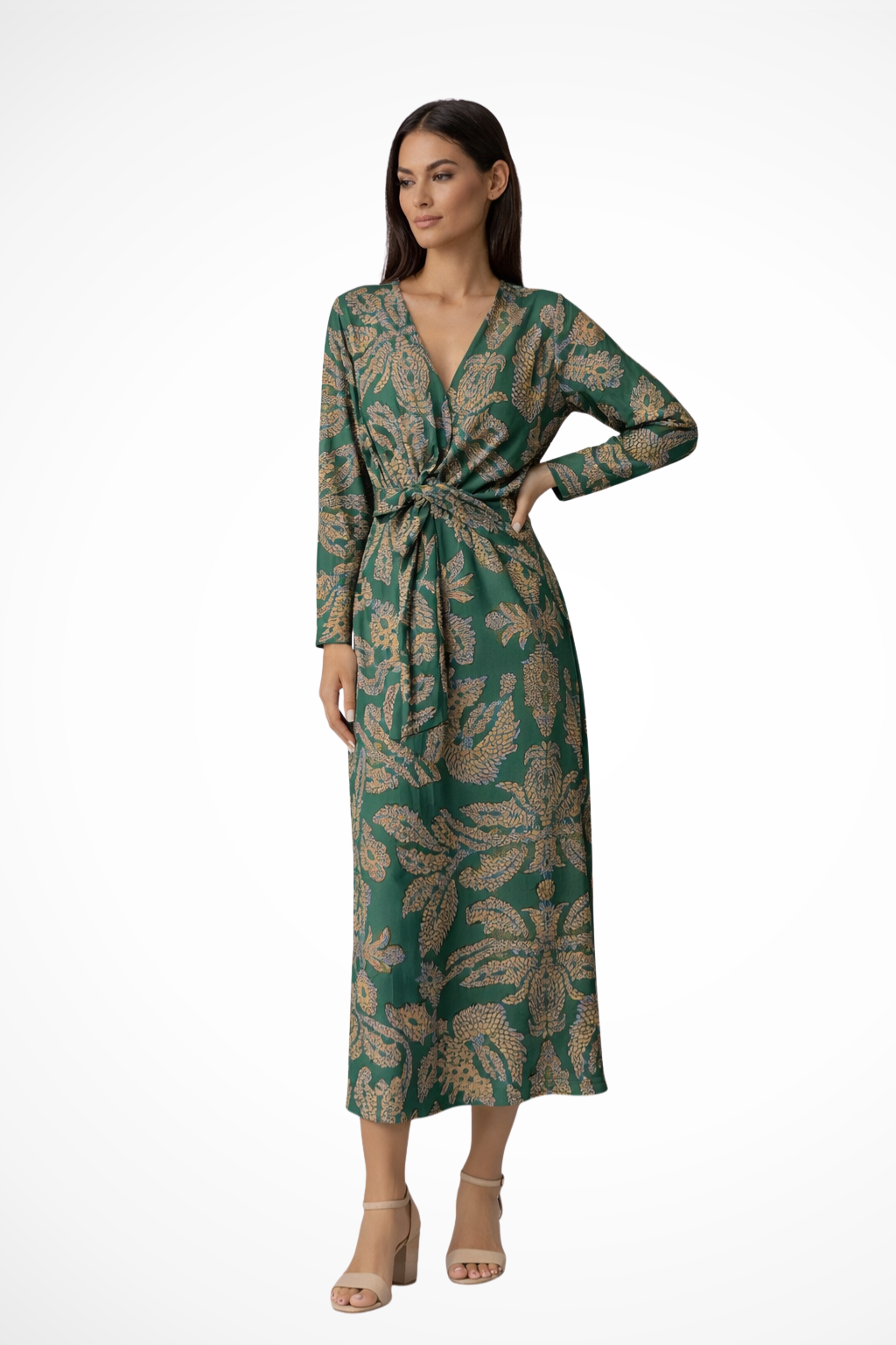 Aria | Women Wedding Guest Tie Waist Maxi Dress with Long Sleeves