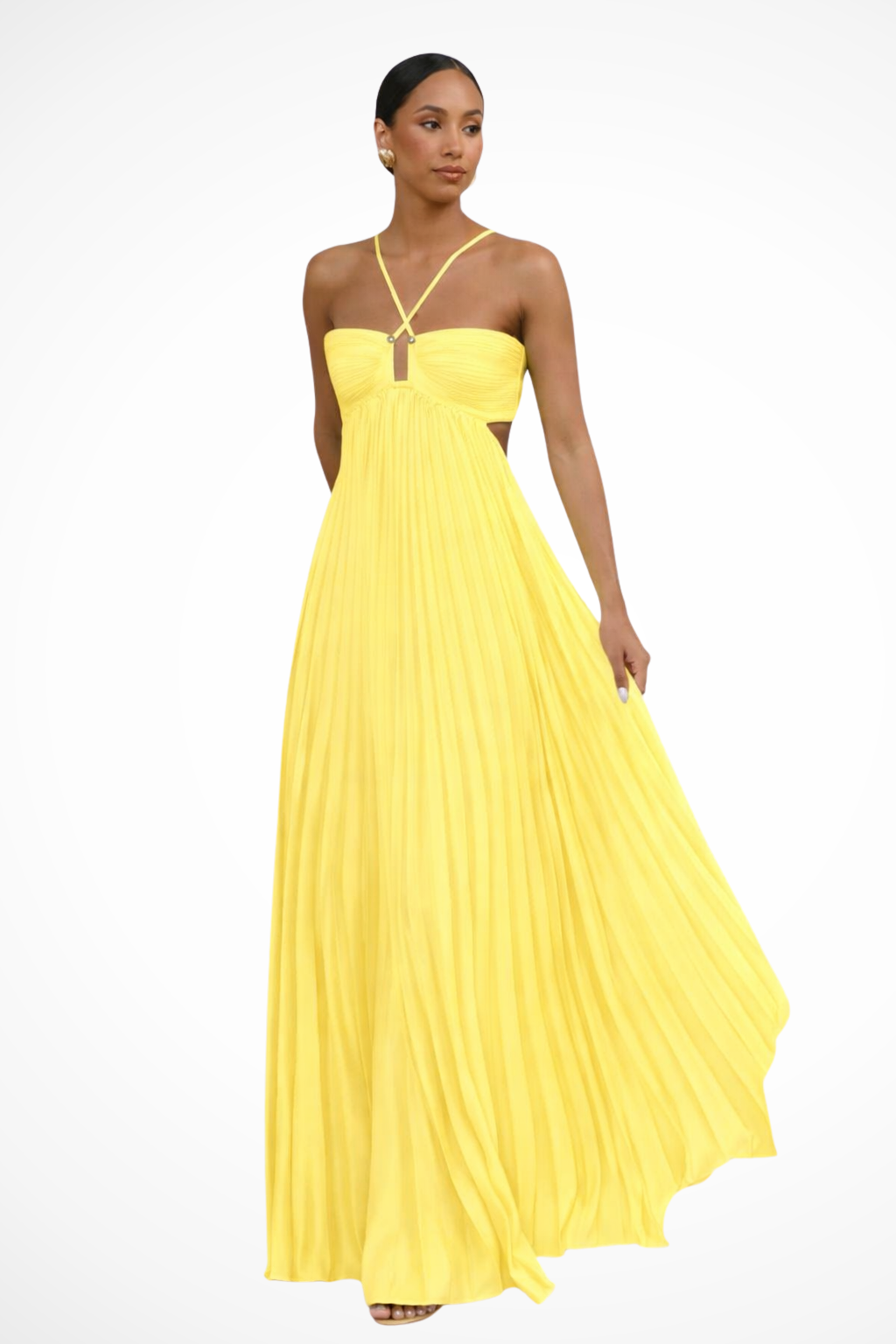 Aurelia | Women Halter Neck Backless Pleated Flowy Summer Maxi Dress