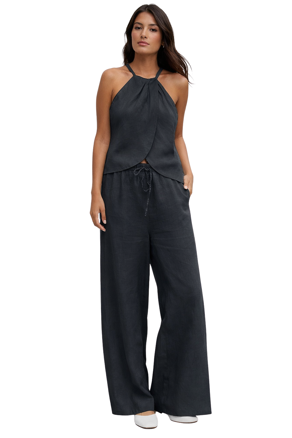 Amy | Women Halter Top and Wide Leg Trousers Summer Suit