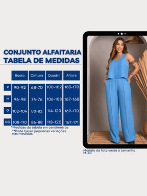 Kit 2 Conjunto Feminino Alfaiataria De Calça Pantalona E Blusa  Regata Social Básica Verão Soltinho