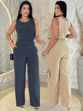 Kit 2 Conjuntos Feminino Mulher Elegante Calça Pantalona e Blusa Conjunto Casual Versátil