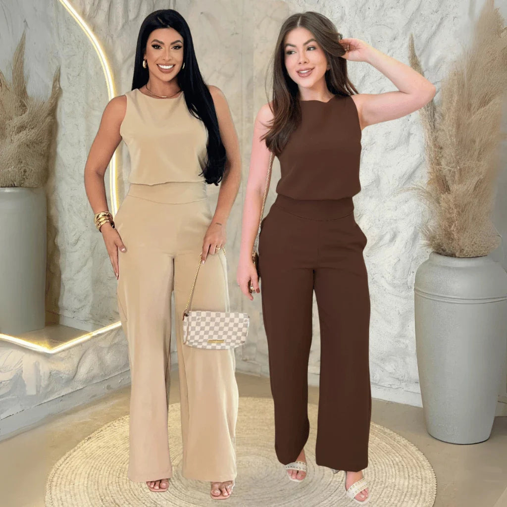 Kit 2 Conjuntos Feminino Mulher Elegante Calça Pantalona e Blusa Conjunto Casual Versátil