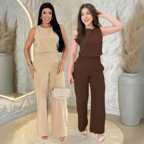 Kit 2 Conjuntos Feminino Mulher Elegante Calça Pantalona e Blusa Conjunto Casual Versátil
