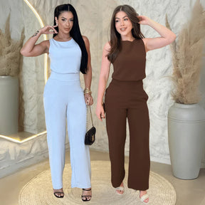 Kit 2 Conjuntos Feminino Mulher Elegante Calça Pantalona e Blusa Conjunto Casual Versátil