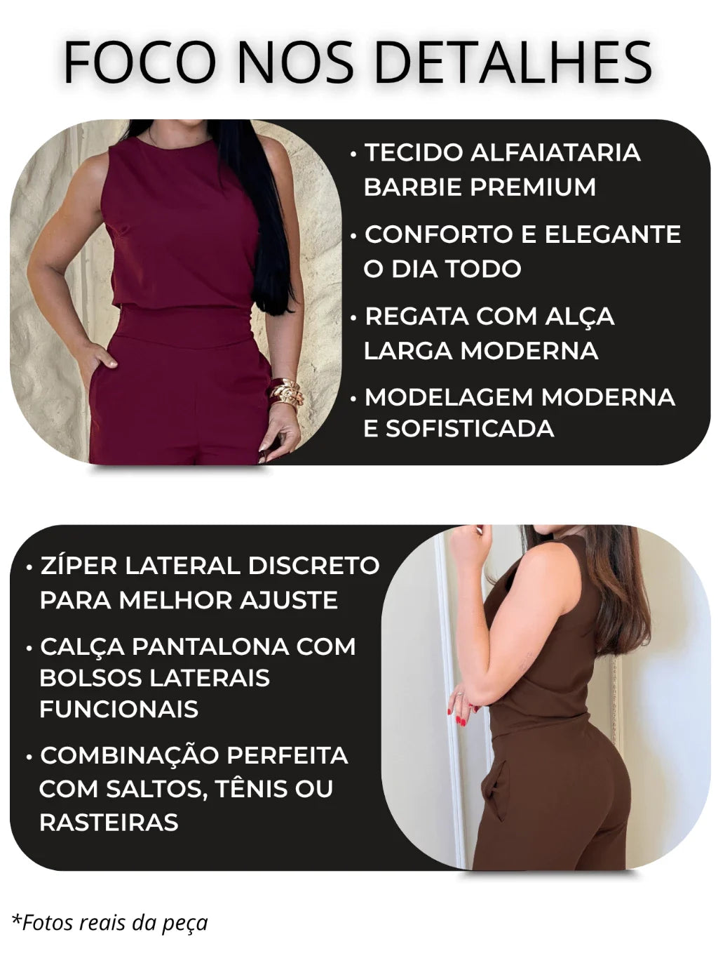 Kit 2 Conjunto Alfaiataria Feminino Calça Pantalona Blusa Regata Social Elegante