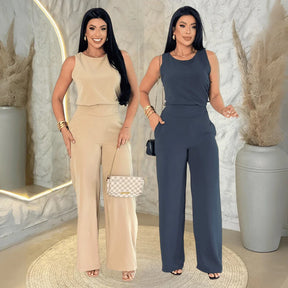 Kit 2 Conjuntos Feminino Mulher Elegante Calça Pantalona e Blusa Conjunto Casual Versátil