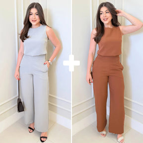 Kit 2 Conjunto Alfaiataria Feminino Calça Pantalona Blusa Regata Social Elegante