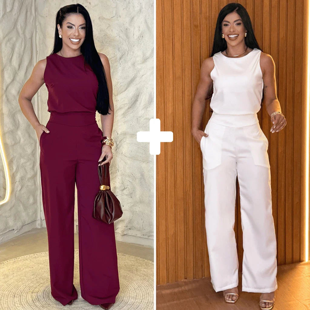 Kit 2 Conjunto Alfaiataria Feminino Calça Pantalona Blusa Regata Social Elegante